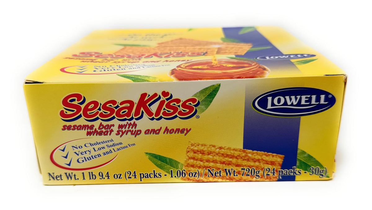 Lowell SesaKiss sesame bar honey 24x30g packshot highlighting natural ingredients