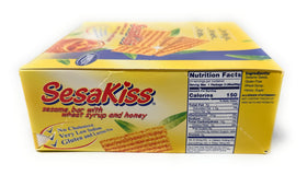 Lowell SesaKiss sesame bar honey closeup showing crunchy sesame texture for on-the-go snacking