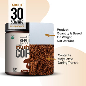 LRLA La Republica mushroom coffee ready for hot or iced enjoyment.