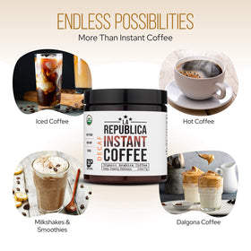 Certification label on LRLA La Republica Organic Decaf Instant Coffee packaging.