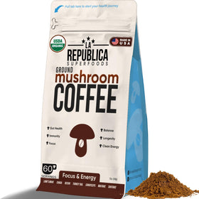 LRLA Superfoods La Republica mushroom coffee bag with rich aroma for mornings.