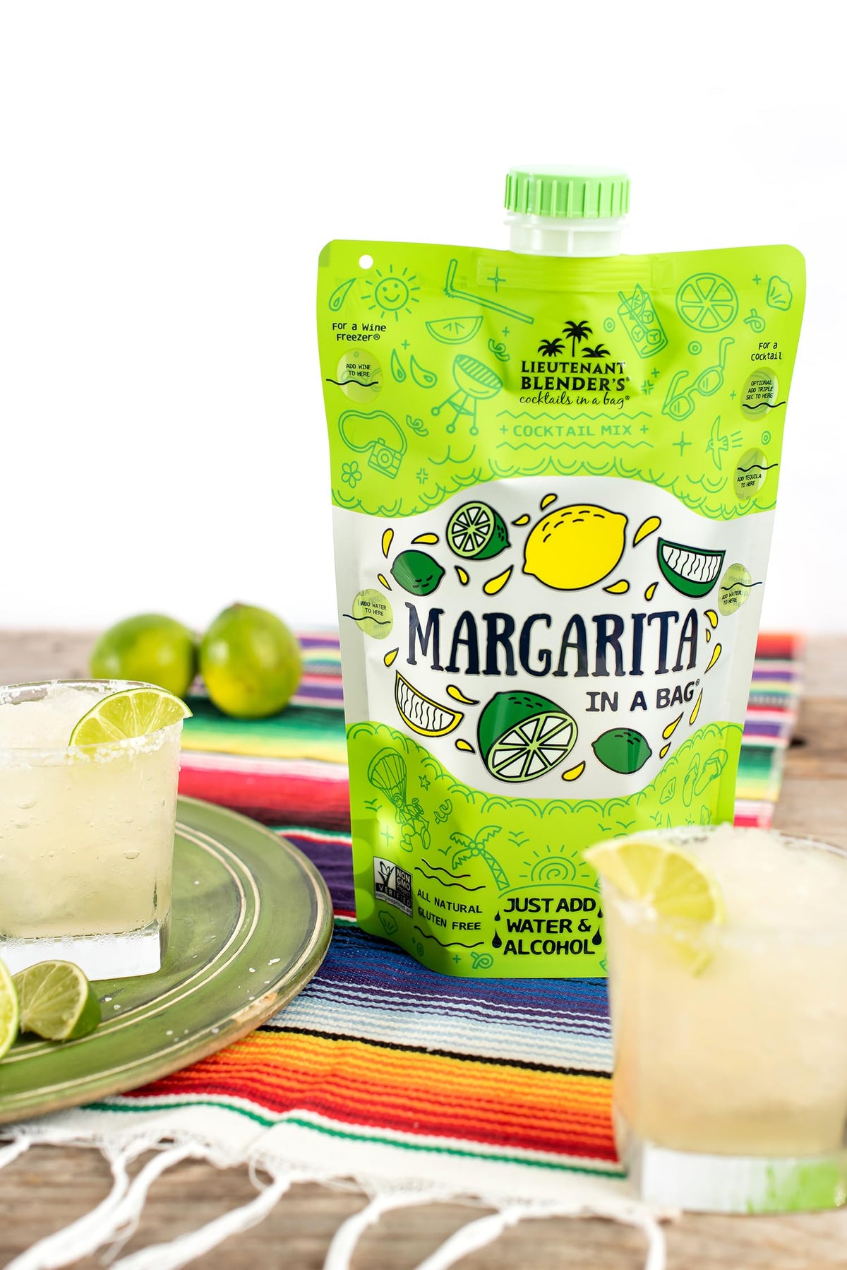 Mocktail option with Lt. Blender Margarita in a Bag using juice or water for non-alcohol drinks.