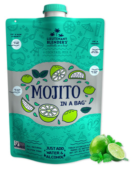 Lt. Blender Mojito in a Bag pour shows refreshing slushy in glass
