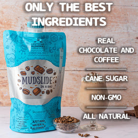 Lt. Blender Mudslide ingredients close-up highlighting natural coffee and chocolate.