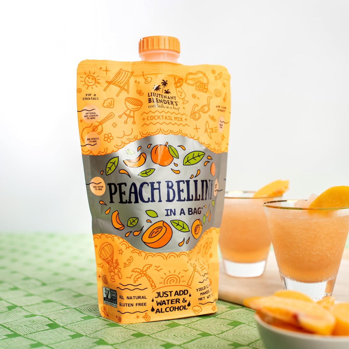 Lt. Blender Peach Bellini in a Bag beach-ready treat for sunny gatherings