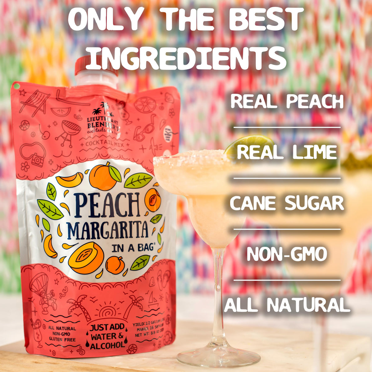 Lt. Blender Peach Margarita in a Bag shake-freeze-squeeze in minutes