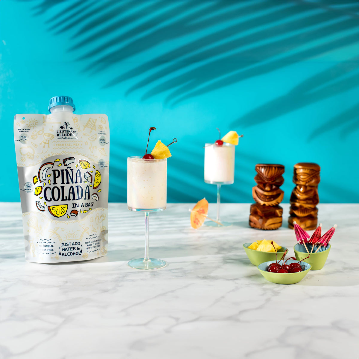 Lt. Blender Pina Colada in a Bag easy to store in a fridge or cooler.