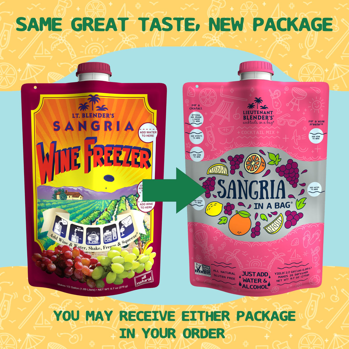 Lt. Blender Sangria in a Bag shows real-dehydrated fruits for rich flavor