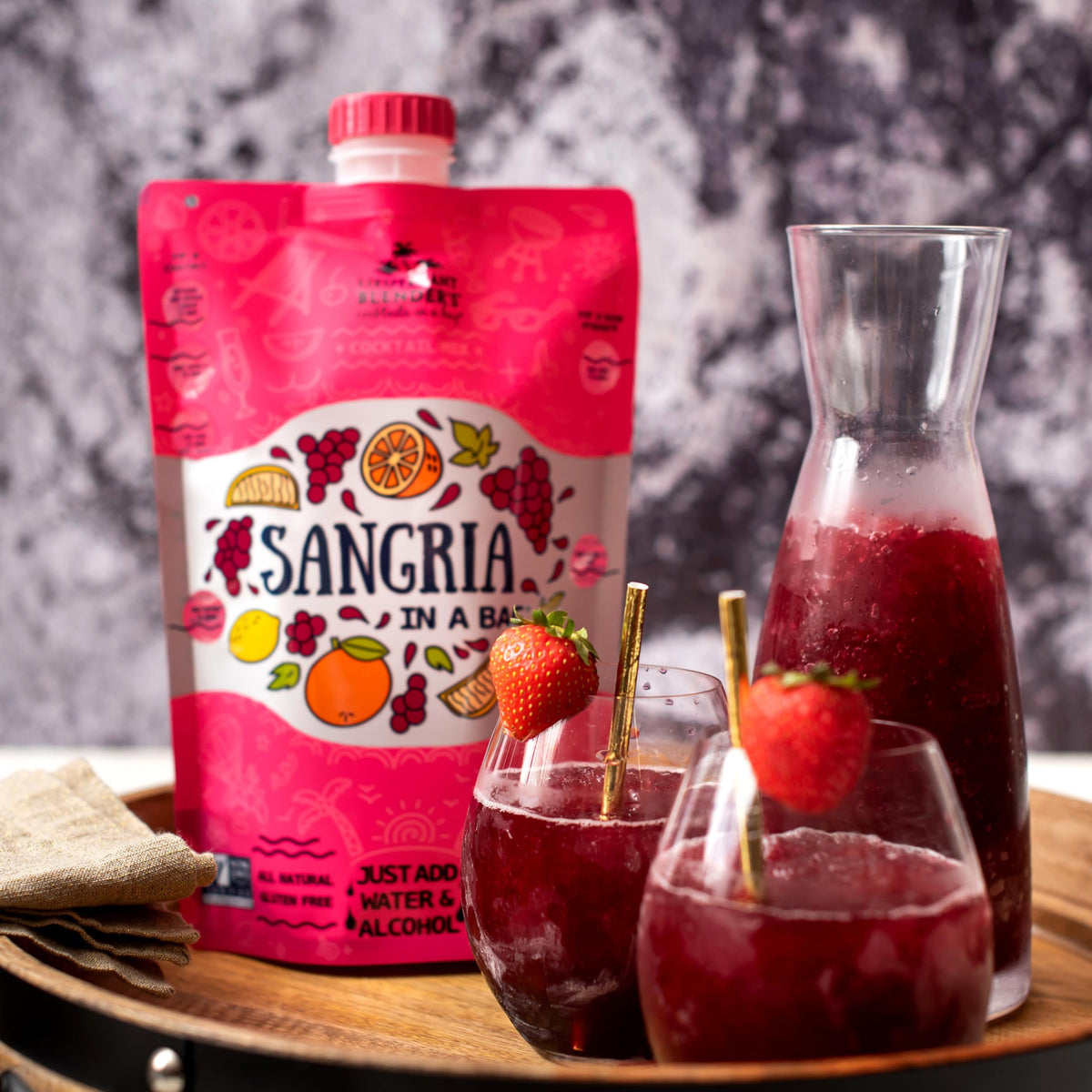 Lt. Blender Sangria in a Bag non-GMO mix with real fruit.