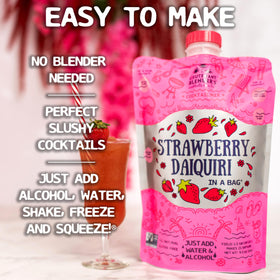 Lt. Blender Strawberry Daiquiri in a Bag being poured into a glass