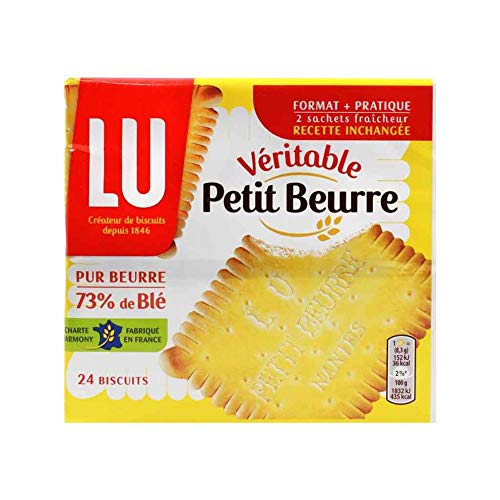 LU Petit Beurre biscuits close-up; buttery texture, perfect with tea or coffee