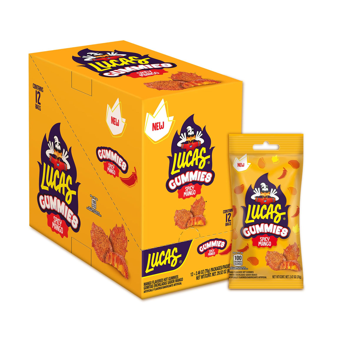 Lucas Spicy Gummies Mango Pack Front highlights bold mango flavor for Easter snacking.