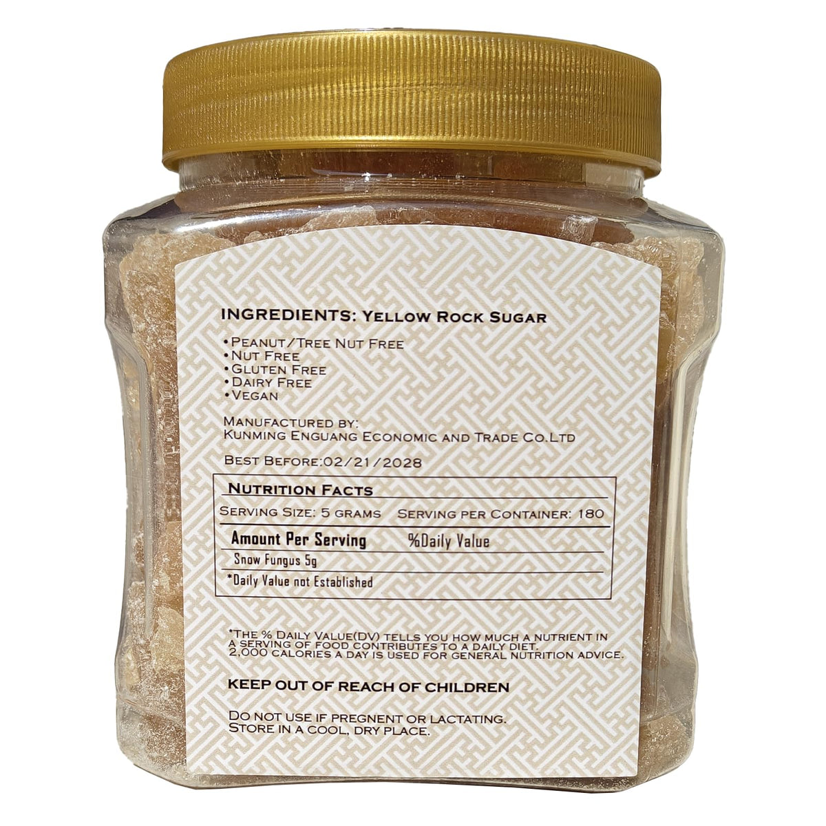 Lucentis yellow crystal sugar packaging shot for easy storage and gifting.