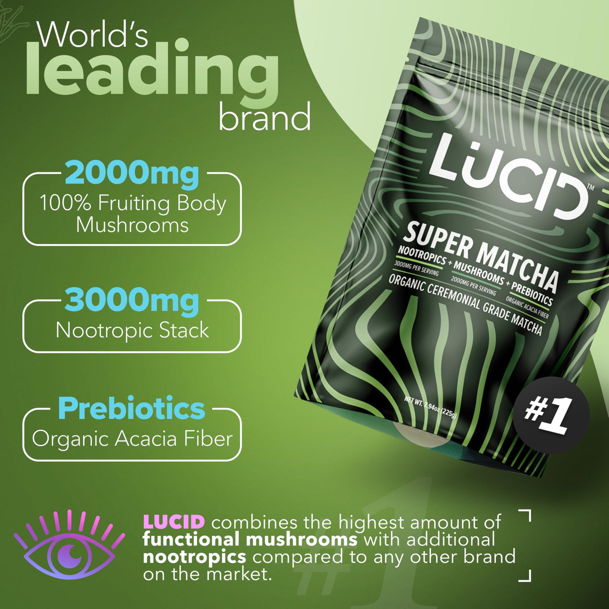 Lucid Mushroom Matcha with cordyceps powder supports steady energy.
