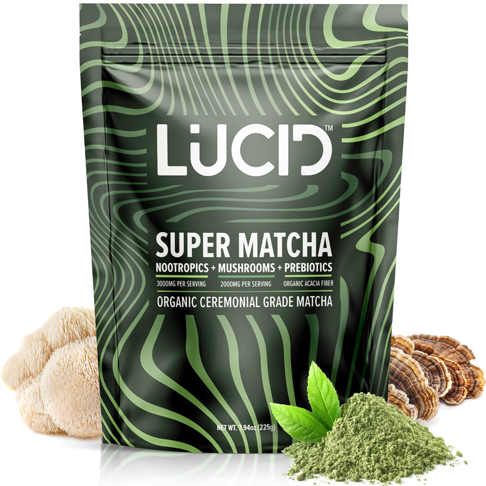 Lucid Mushroom Matcha with Lions Mane powder for smooth morning focus.