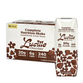 Lucille Complete Nutrition Shake Chocolate in 8oz bottle for on-the-go energy.