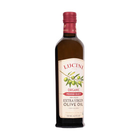 Lucini olive oil from a Tuscan estate evokes sustainable farming and artisanal production.