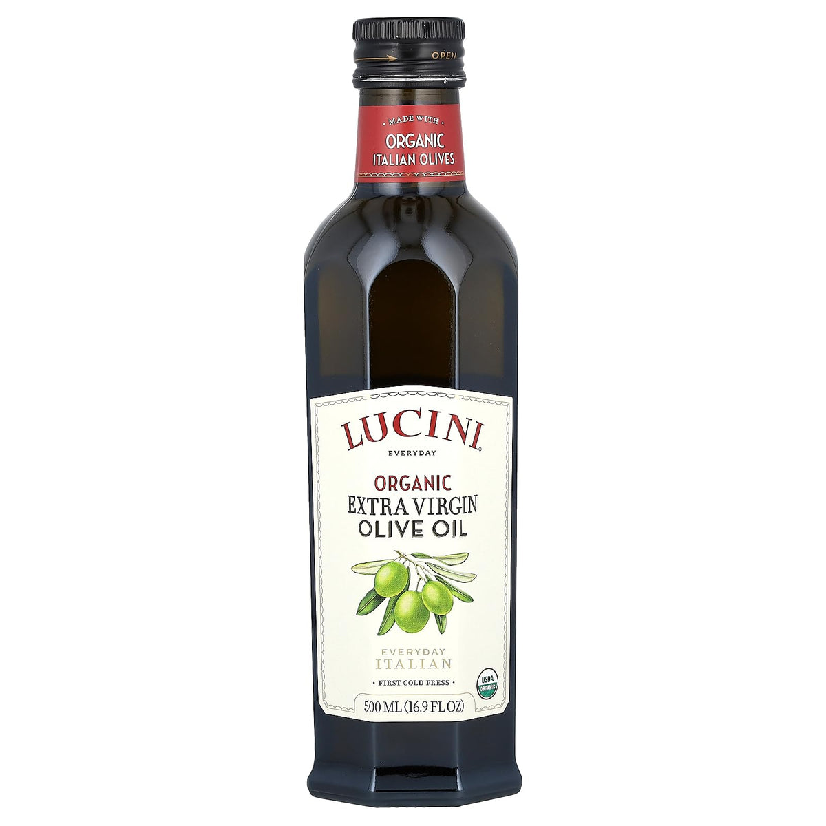 Lucini Organic Everyday Olive Oil bottle elevates everyday cooking with balanced flavor