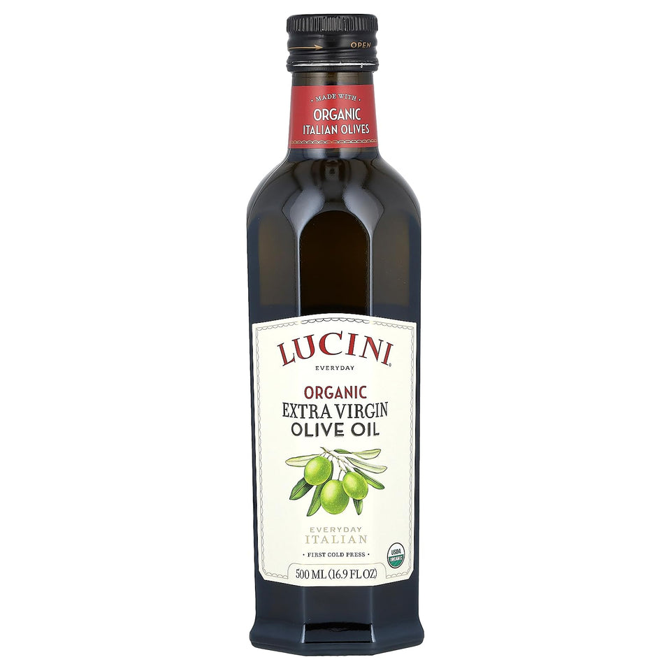 Lucini Organic Everyday Olive Oil bottle elevates everyday cooking with balanced flavor