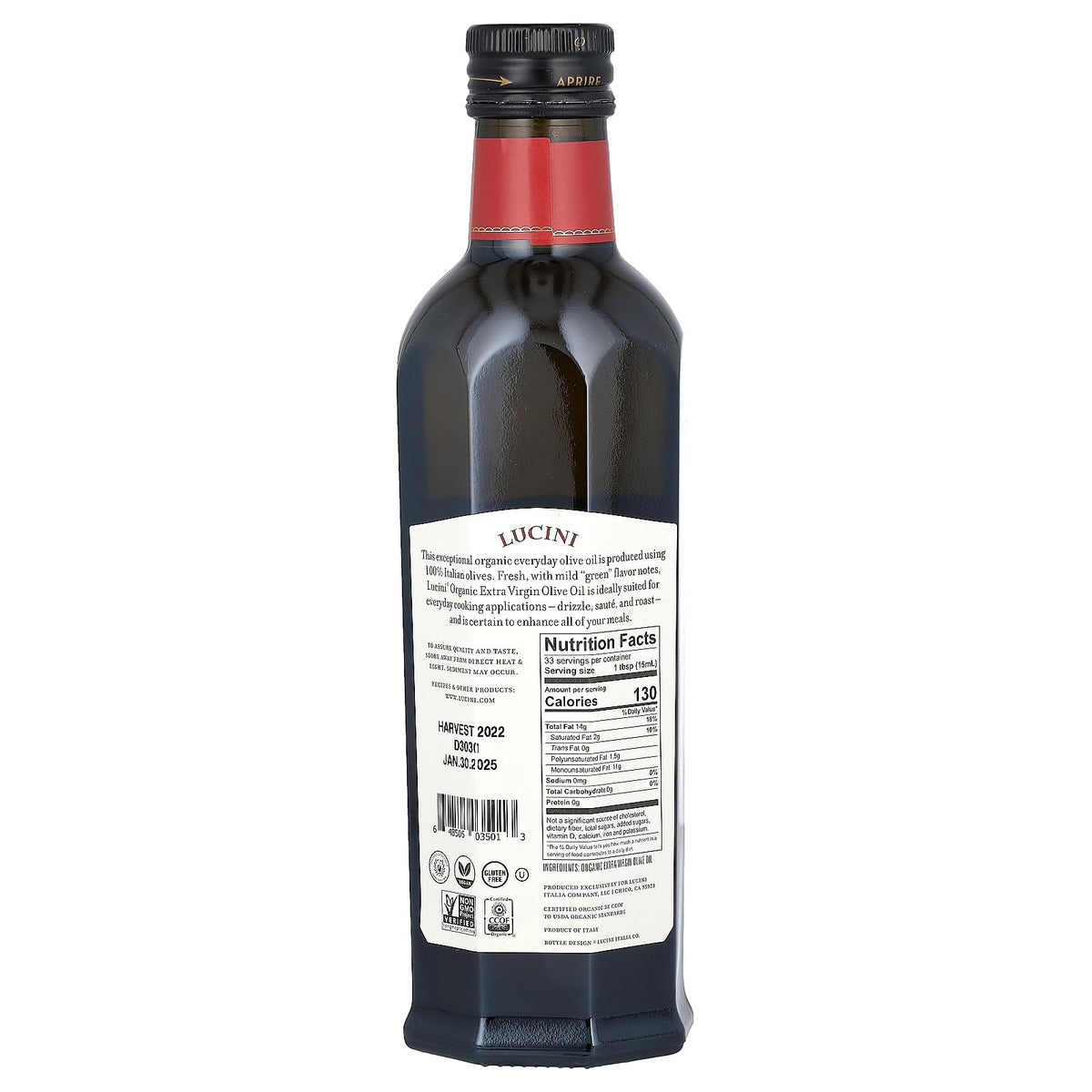 Lucini Organic Everyday Olive Oil dressing bowl complements salads with versatile flavor