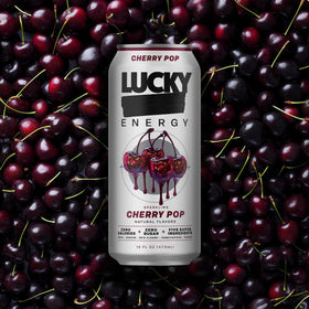 Lucky Energy Cherry Pop nutrition facts highlight zero sugar and caffeine