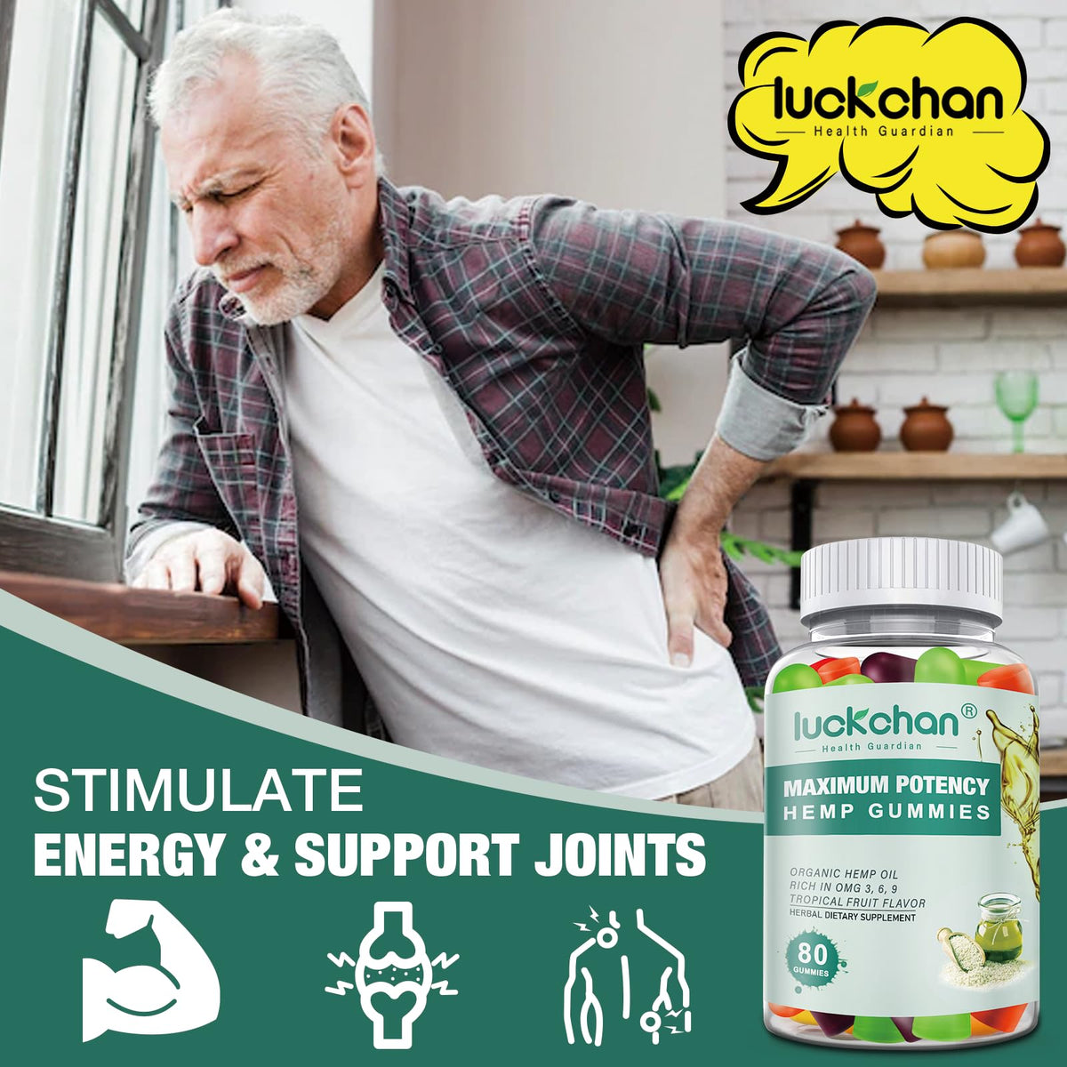 LUCKCHAN Hemp Gummies poured on a spoon show convenient daily serving.