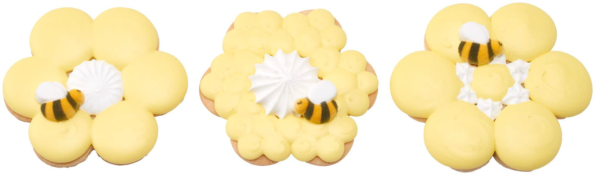 Lucks Dec-Ons bee decorations add variety to cakes and cupcakes.