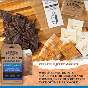 Lucky Beef Jerky Original seasoning jar ready for savory jerky at home.