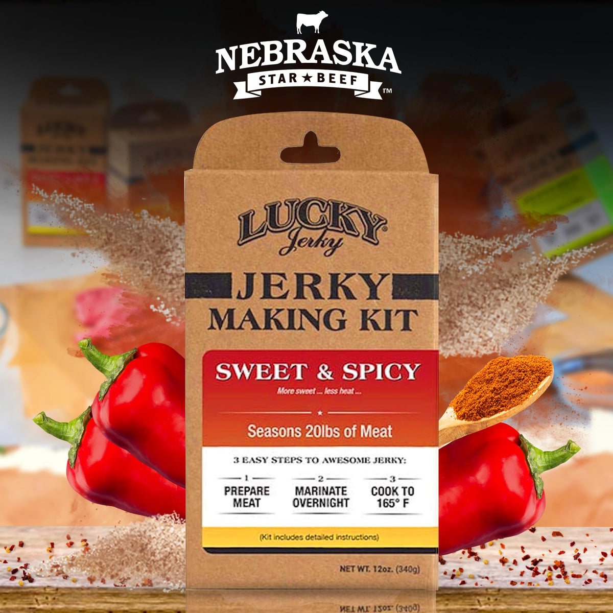 Lucky Jerky Sweet & Spicy spice blend in bowl ready to season beef or venison.