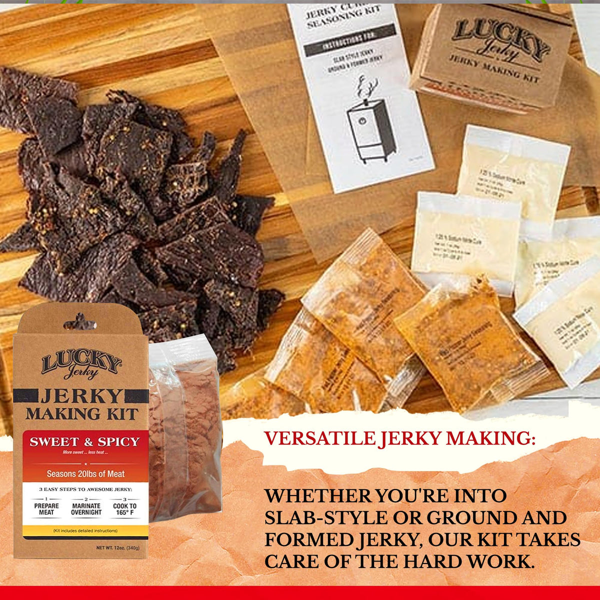 Lucky Jerky Sweet & Spicy venison prep with balanced flavor infusion.