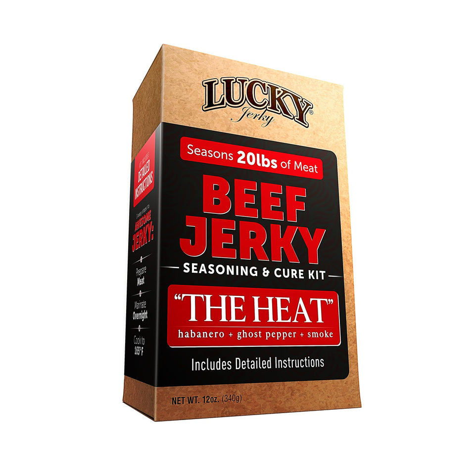 Lucky Beef Jerky The Heat kit packaging ready for easy home jerky making