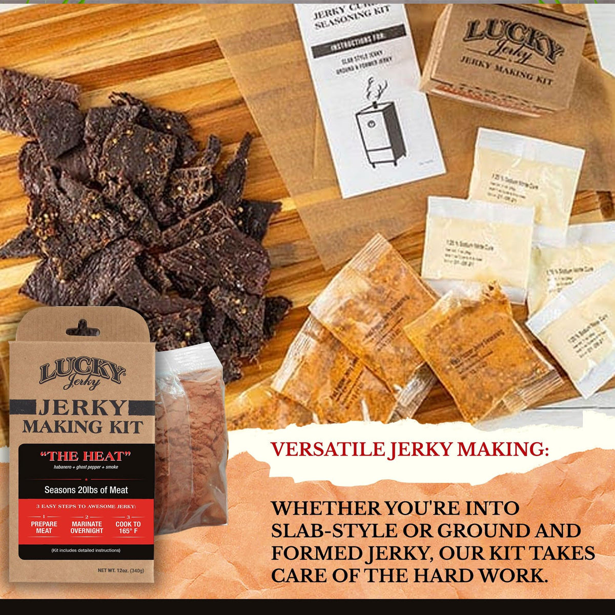 Lucky Beef Jerky The Heat kit spice jars for precise flavor crafting at home