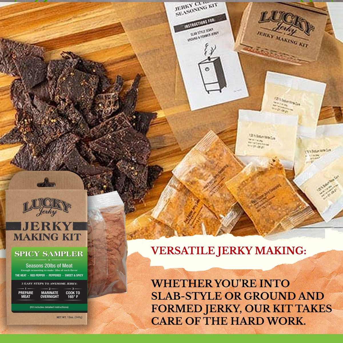 Lucky Beef Jerky kit red pepper packet adds tangy heat for quick batches