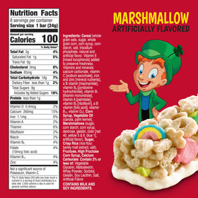 Lucky Charms Treat Bars close-up of cereal pieces and marshmallows.