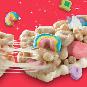 Lucky Charms Treat Bars marshmallows detail for a magical bite.