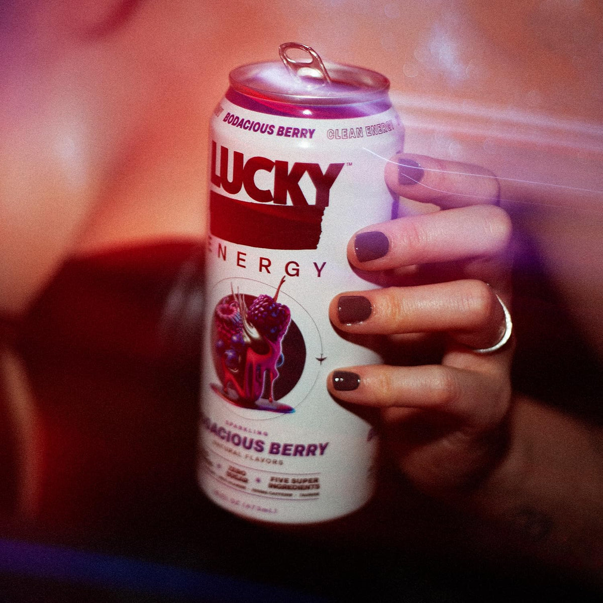 Lucky Energy Bodacious Berry 12-pack ready for adventures and on-the-go energy