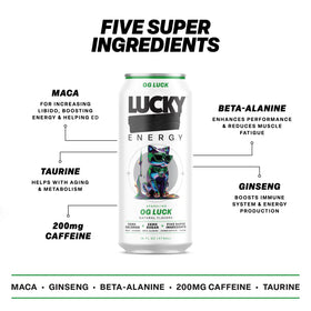 Lucky Energy maca-ginseng boost close-up for mental clarity and steady drive.
