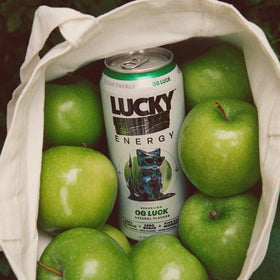 Lucky Energy maca and ginseng focus label emphasizing mental clarity.