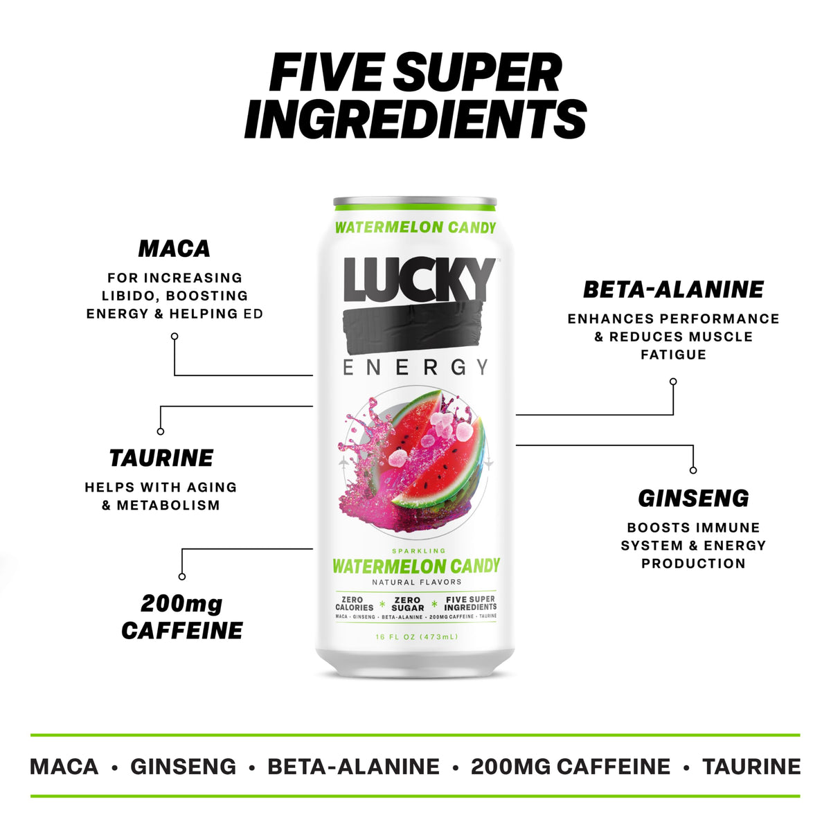 Lucky Energy maca and ginseng blend boosts mental focus during workouts.