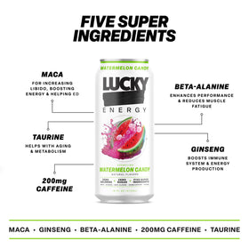 Lucky Energy maca and ginseng blend boosts mental focus during workouts.
