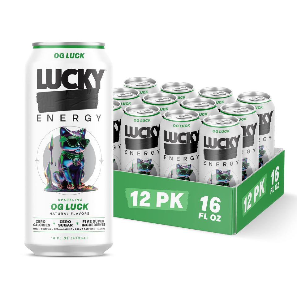 Lucky Energy OG Luck 16oz can front view for clean, lasting energy.