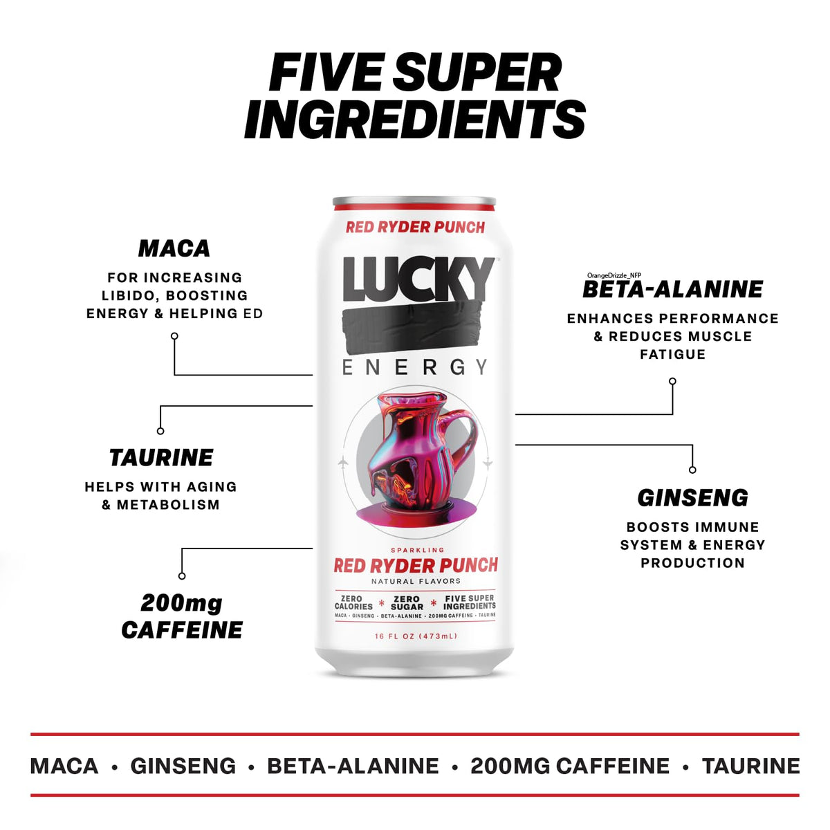 Lucky Energy Red Ryder Punch angled can ready for on-the-go energy.