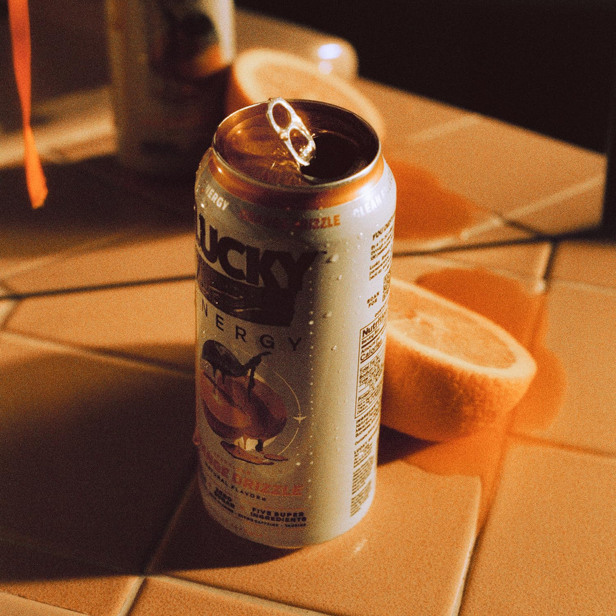 Lucky Energy zero sugar can illustrating clean energy without calories