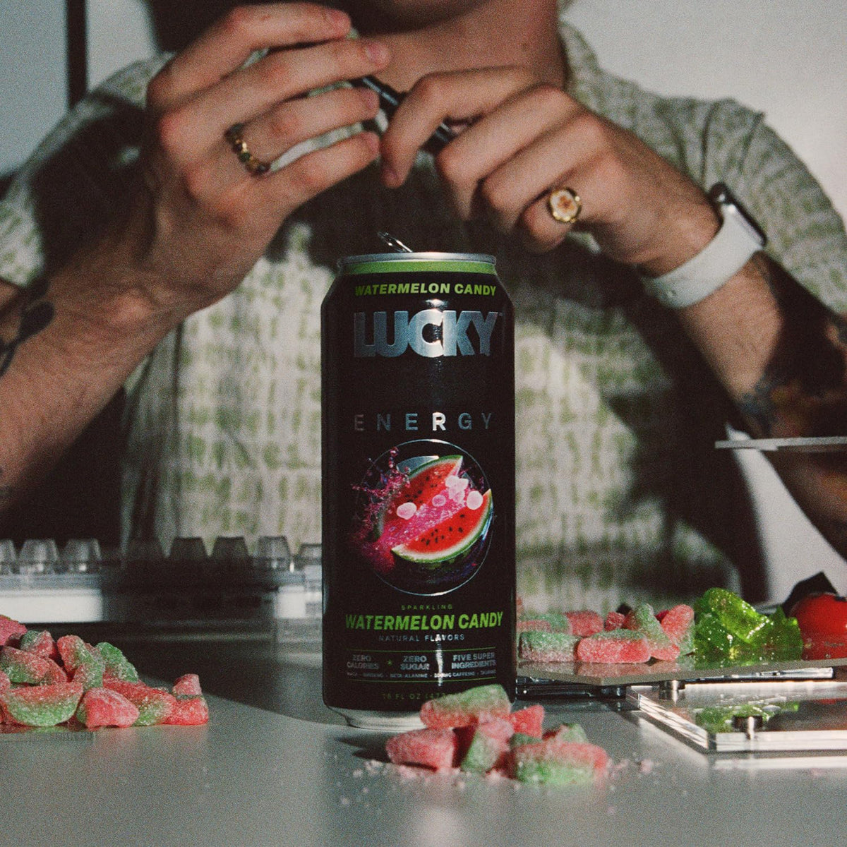 Lucky Energy zero sugar can for on the go energy with no calories.