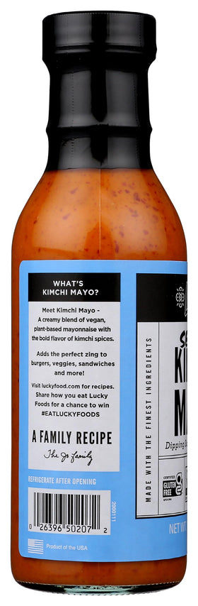 Lucky Foods Kimchi Mayo burger topping shows spicy-sweet kick on a juicy patty.
