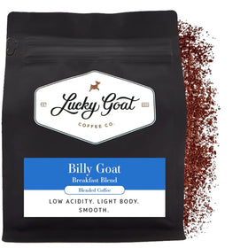 Lucky Goat Breakfast Blend label with Billy Goat ready to start your day