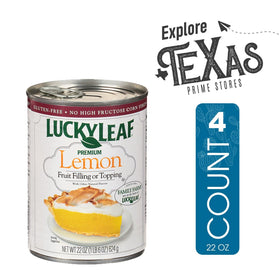 Lucky Leaf pie filling label closeup highlighting lemon flavor quality