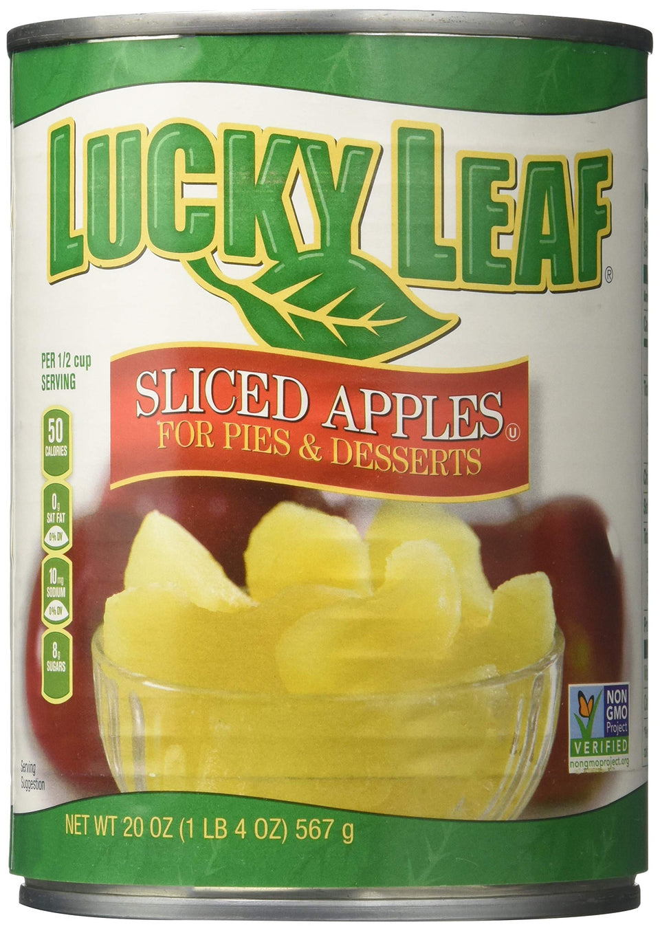 Lucky Leaf sliced apples for pies and desserts, ready for baking in a 20 oz can
