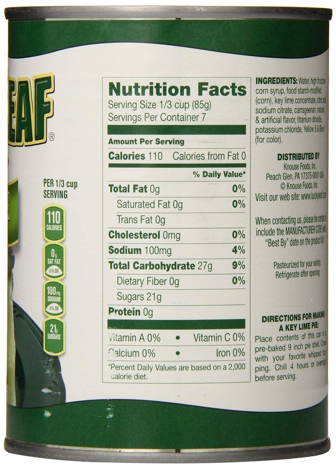 Lucky Leaf Key Lime Pie Filling 2-pack label close-up showing flavor and packaging