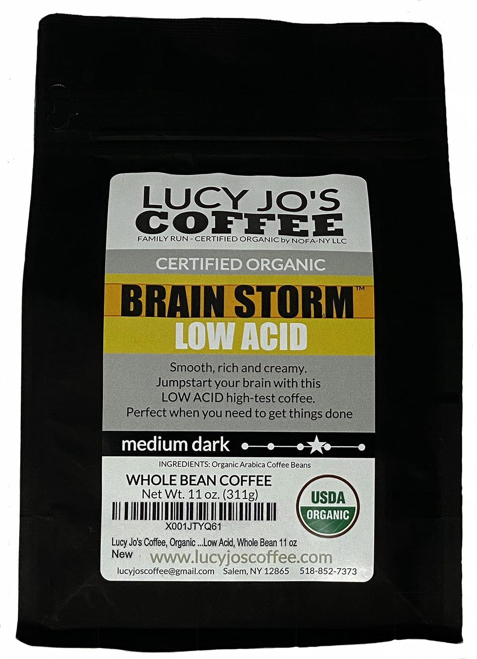 Lucy Jo's Coffee Brainstorm whole bean 11 oz energizes focused mornings